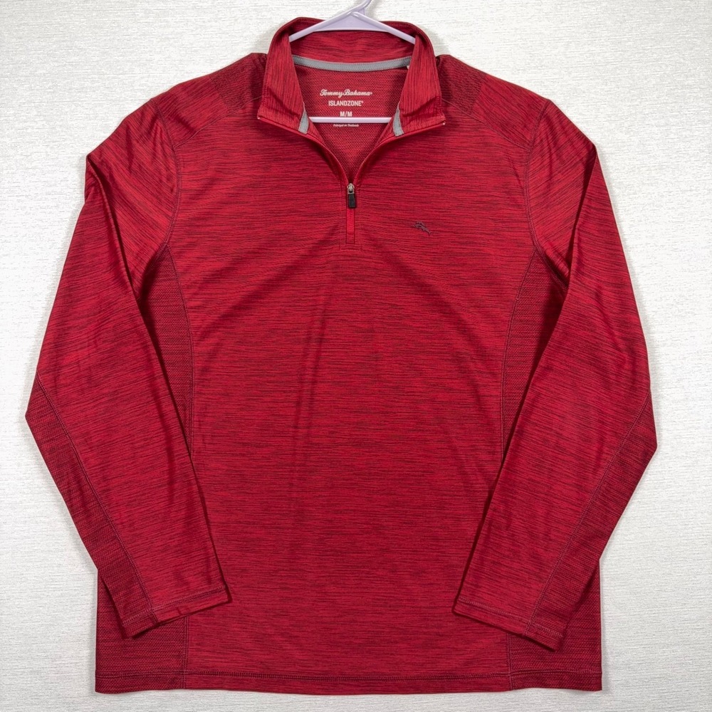 Tommy Bahama Islandzone 1/4 Zip Pullover Mens M Red Long Sleeve Polyester